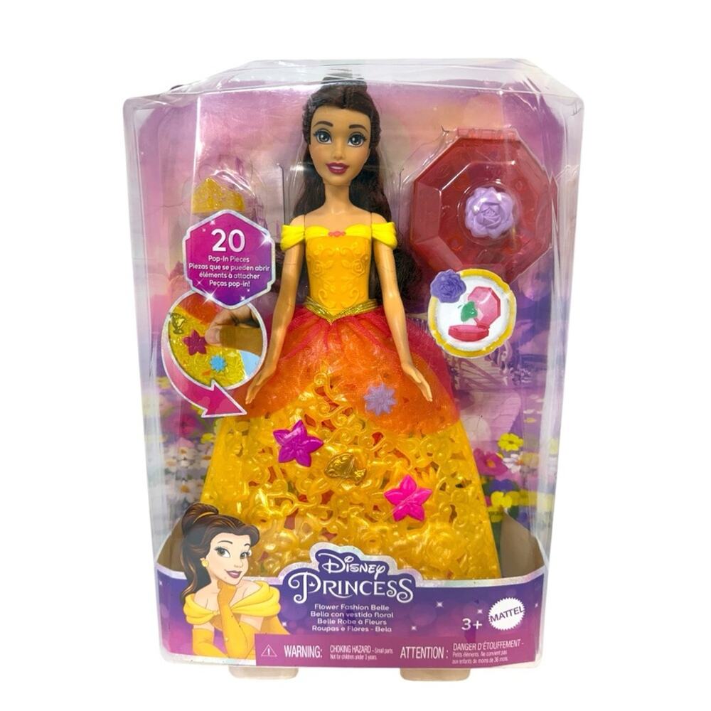 Disney Princess Belle Flower Fashion Doll w/ 20 Pop-In Charms New Mattel